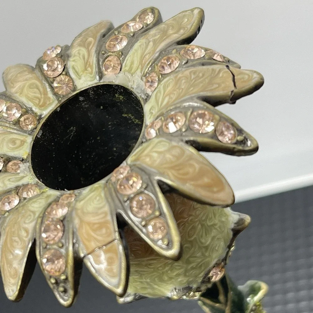 Vintage Enamel Solid Metal Candle Holder Candlestick Art Nouveau‎ Floral Jeweled